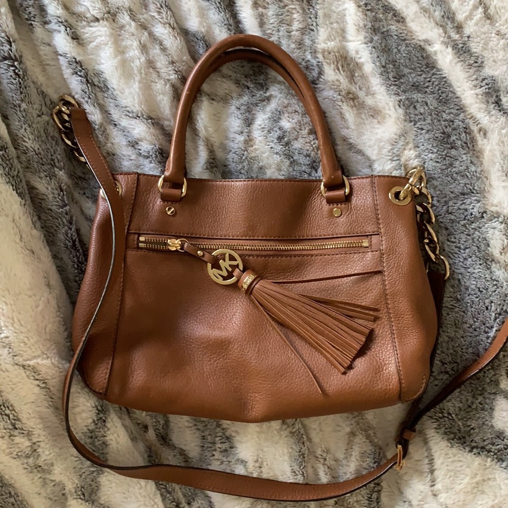 Michael Kors tan leather purse with gold hardware